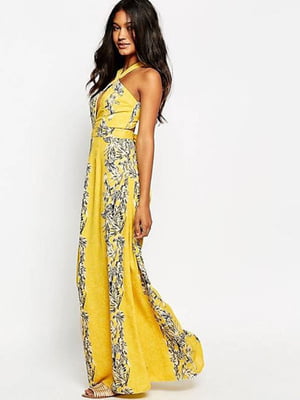 Сукня А-силуету жовта з принтом | 6375530