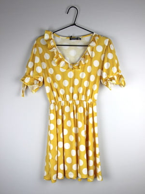 Платье А-силуэта желтое в горох | 6375651