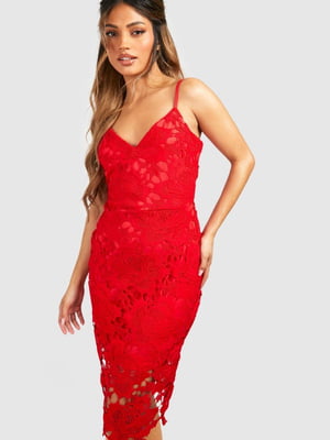 Платье-футляр красное кружевное | 6375697