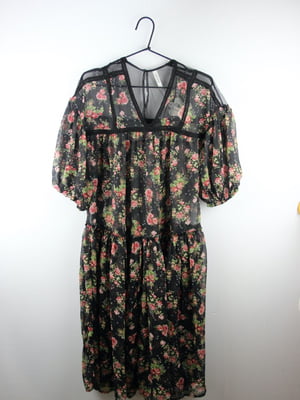Сукня А-силуету чорна з квітковим принтом | 6375748