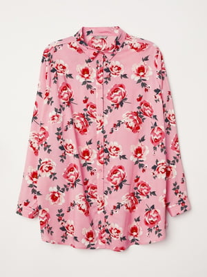 Рубашка розовая с цветочным принтом | 6375828