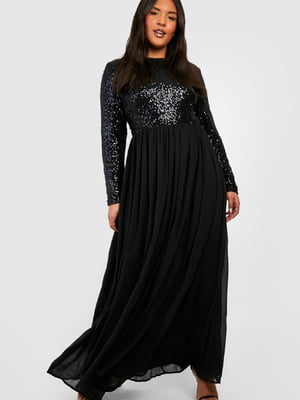 Платье черное, декорированное пайетками | 6375839
