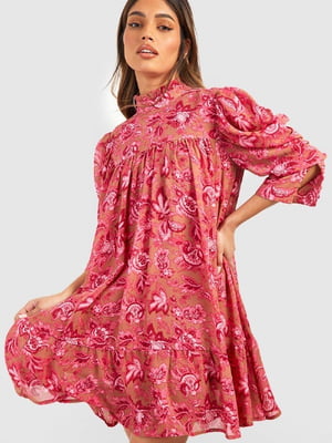 Платье А-силуэта розовое с принтом | 6375912