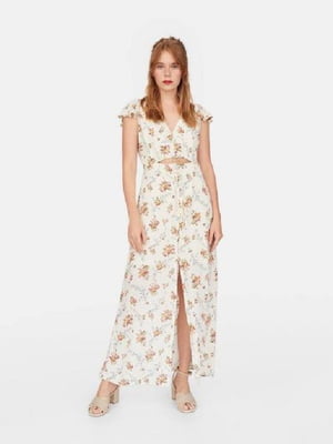 Платье А-силуэта молочного цвета с цветочным принтом | 6375925