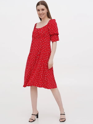 Платье А-силуэта красное с цветочным принтом | 6376041