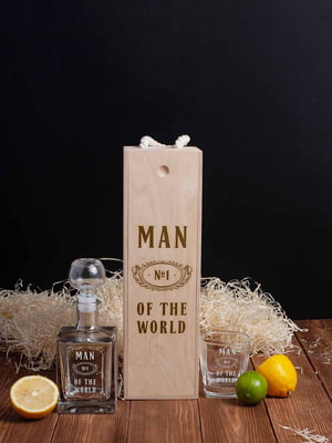 Набор для виски "Man №1 of the world" 2 предмета в подарочной коробке | 6378109