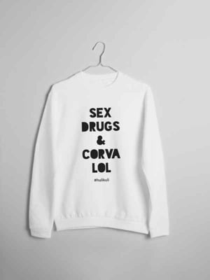 Свитшот унисекс "Sex, Drugs and Corvalol" белый | 6379188