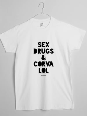 Футболка чоловіча "Sex, Drugs and Corvalol" біла | 6380888