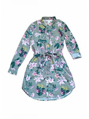 Платье-рубашка цвета хаки с цветочным принтом | 6372387