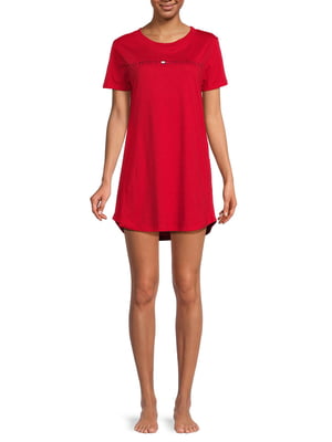 Платье-футболка домашнее красное с принтом | 6381917