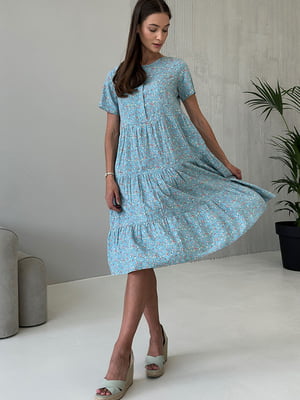 Платье А-силуэта цвета полыни в принт | 6381565
