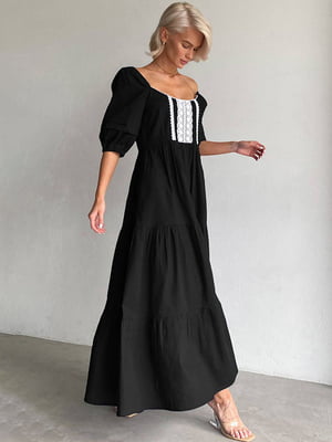Платье А-силуэта черное с кружевом | 6381579