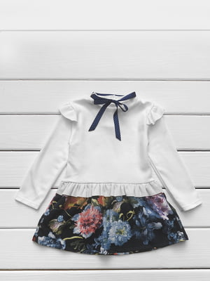 Платье сине-белое с цветочными принтом | 6386557