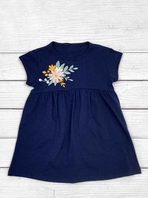 Сукня темно-синя з квітковим принтом | 6387627