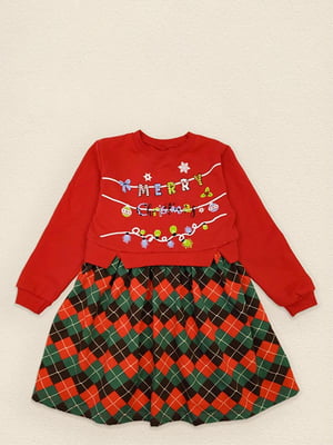 Сукня червона з новорічним принтом | 6387804