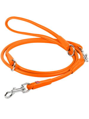 Круглый кожаный поводок-перестежка для собак Glamour 122, 142, 183 см 10 мм Оранжевый | 6388317
