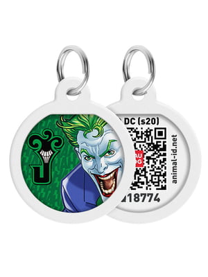 Адресник Smart ID с QR-паспортом, дизайн "Джокер зеленый", диаметр 25 мм | 6388732