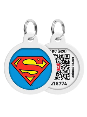 Адресник Smart ID з QR-паспортом, дизайн "Супермен-герой", діаметр 25 мм | 6388734