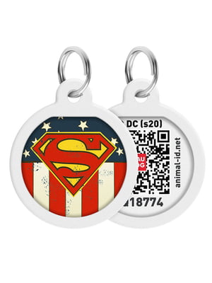 Адресник Smart ID с QR-паспортом, дизайн "Супермен Америка", диаметр 25 мм | 6388735