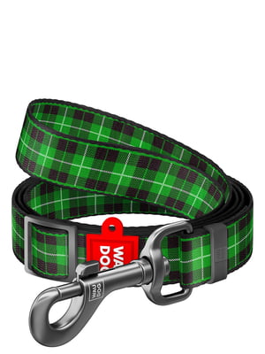 Нейлоновый поводок для собак регулируемый Nylon, рисунок "Шотландка зеленая" 152-183 см 15 мм | 6388824
