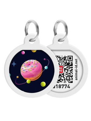 Адресник Smart ID з QR паспортом, преміум, малюнок "Всесвіт пончиків", діаметр 25 мм | 6389058