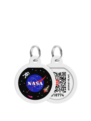 Адресник для собак и котов металлический Smart ID c QR паспортом, премиум, рисунок "NASA", диаметр 25 мм | 6389367