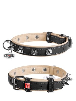 Кожаный ошейник для собак Soft с шипами черный верх 38-49 см 25 мм | 6390740