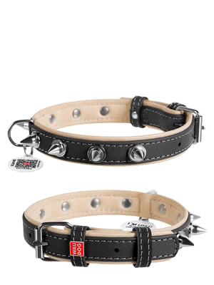 Кожаный ошейник для собак Soft с шипами черный верх 57-71 см 35 мм | 6390742