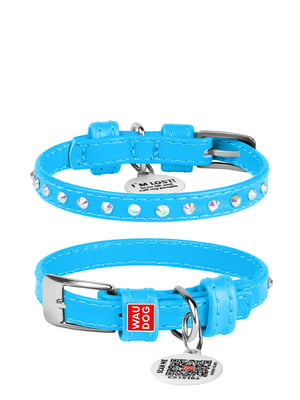 Нашийник для собак Glamour з клейовими стразами 27-36 см 15 мм Блакитний | 6390794