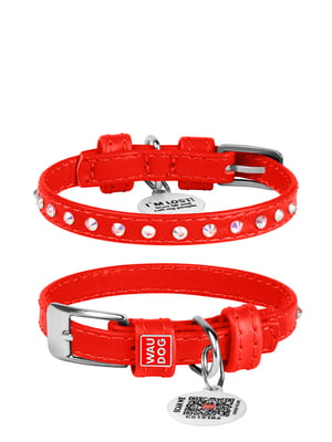 Ошейник для собак Glamour с клеевыми стразами 27-36 см 15 мм Красный | 6390795