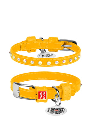 Ошейник для собак Glamour с клеевыми стразами 27-36 см 15 мм Желтый | 6390799