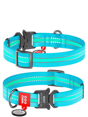 Нашийник для собак світлонакопичувальний (світиться в темряві), адресник з QR кодом 25-35 см 15 мм Блакитний | 6391154