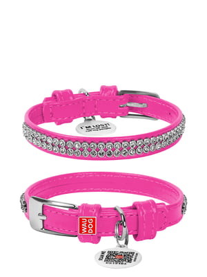 Ошейник для собак Glamour «Полотно стразы» 18-21 см 9 мм Розовый | 6391552