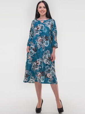 Сукня А-силуету кольору морської хвилі в принт | 6383802