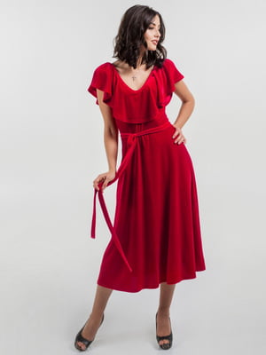 Платье А-силуэта красное велюровое | 6384245