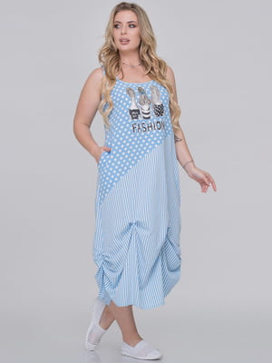 Платье А-силуэта голубое с декором | 6384924