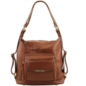 Сумка-рюкзак коричневая с логотипом бренда | 6396649