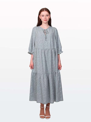 Сукня А-силуету фісташкового кольору в принт | 6334535
