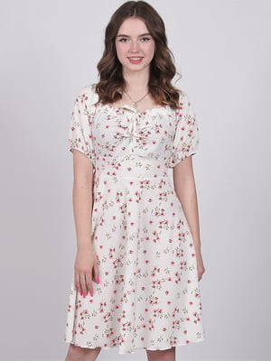 Платье А-силуэта молочного цвета в принт | 6334577