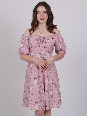 Платье А-силуэта розовое в принт | 6334610