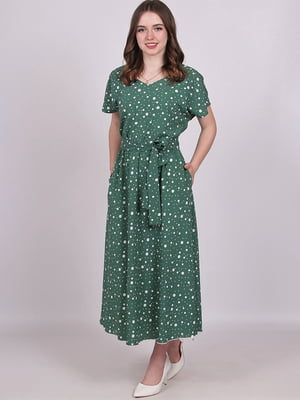 Сукня А-силуету зелена в горошок | 6334674
