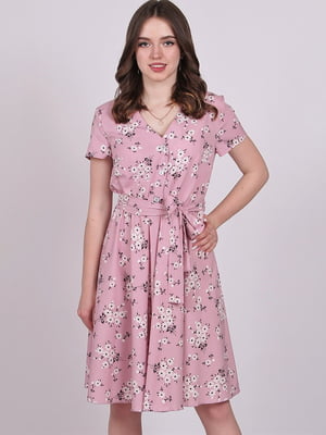 Платье А-силуэта розовое в принт | 6334681