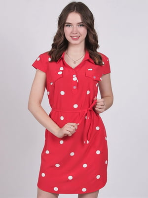 Платье А-силуэта красное в горошек | 6397725