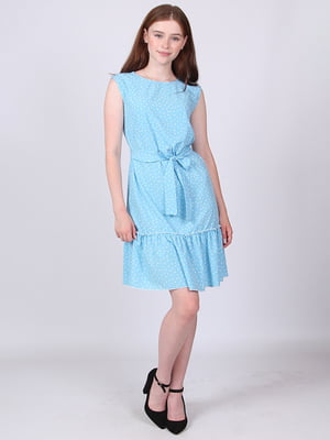 Платье А-силуэта голубое в горошек | 6397733