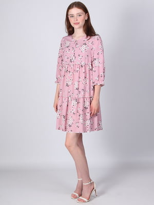 Платье А-силуэта розовое в принт | 6397773