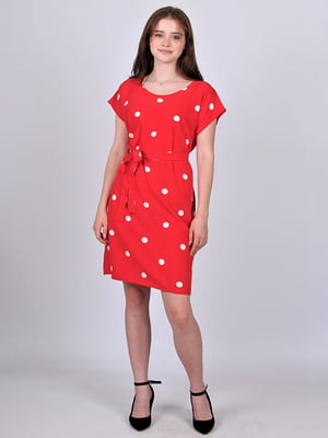 Платье А-силуэта красное в горошек | 6397842