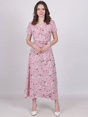 Сукня А-силуету рожева в принт | 6398050