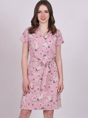 Платье А-силуэта розовое в принт | 6398066