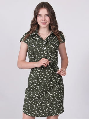 Платье А-силуэта зеленое в принт | 6398124