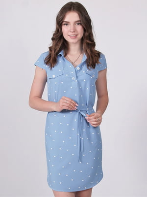 Платье-рубашка голубое в принт | 6398127